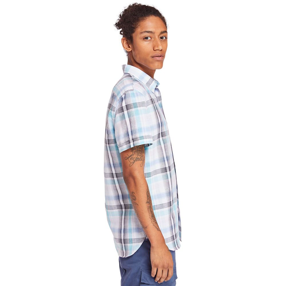 Camisa Timberland Hombre Mill River Slim Fit Madras Azules - Chile UFM-760138